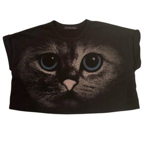 Milky Way Kitty Cat Face Crop Short Sleeve Tee Measures-M Casual Animals Festive